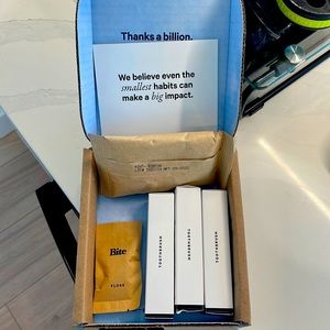 Bite Brand New Toothpaste and floss Refills. (2) bamboo toothbrushes